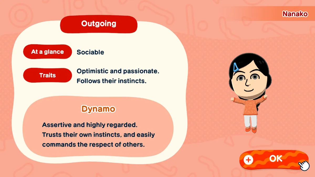 Nanako's personality overview card.
