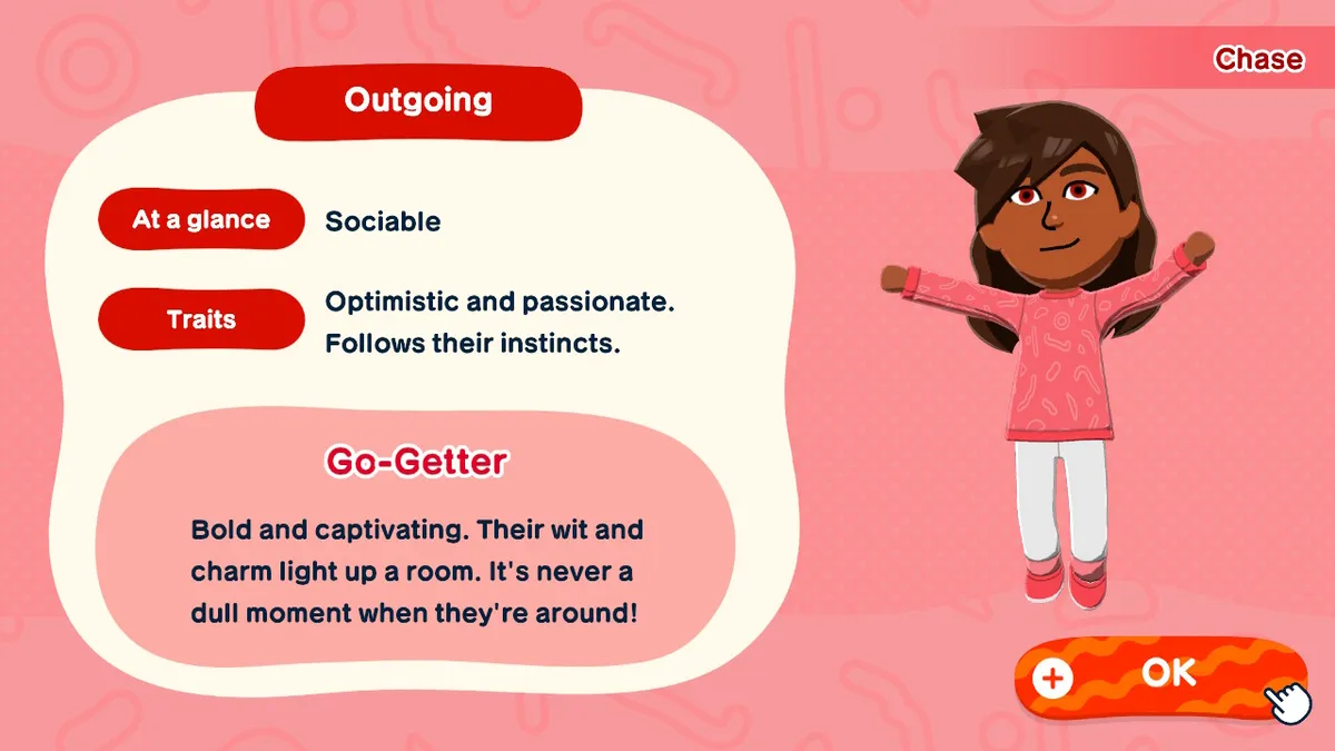 Chase's personality overview card.
