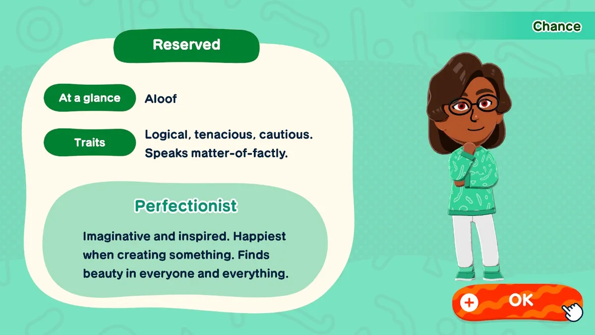 Chance's personality overview card.