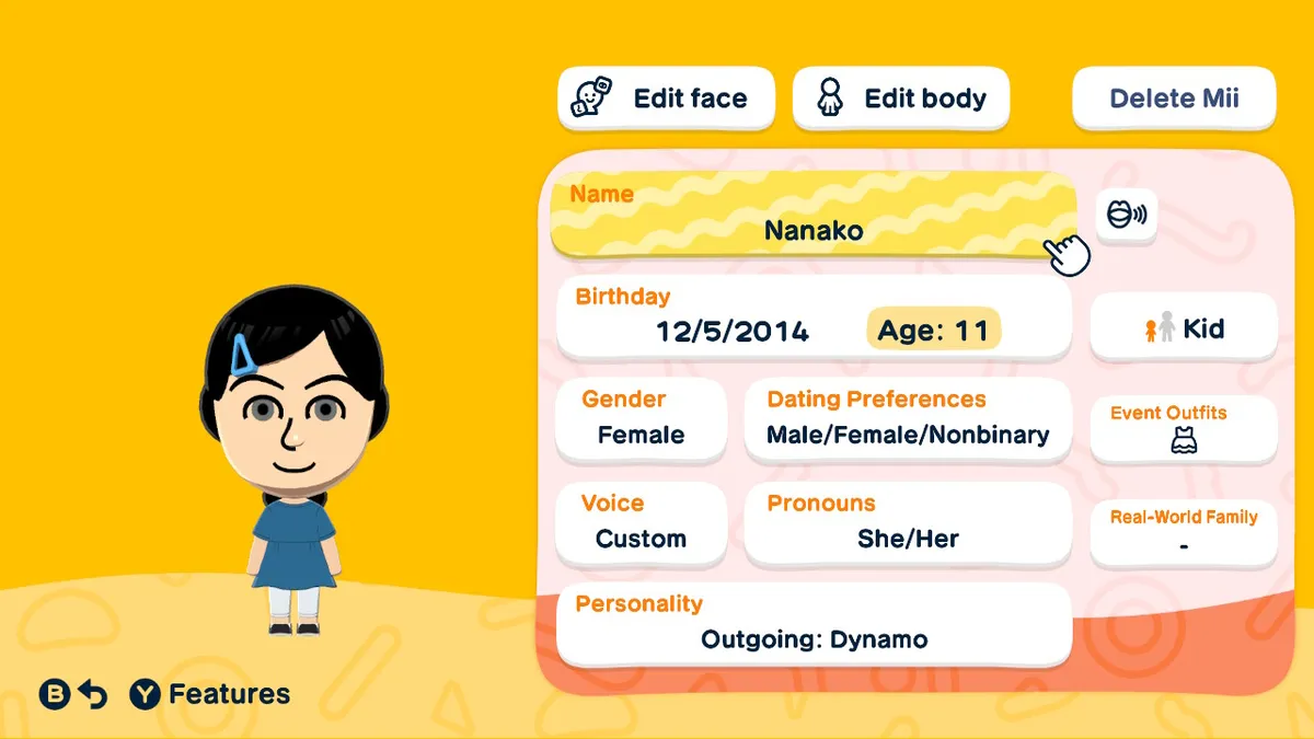 Nanako's general profile card.