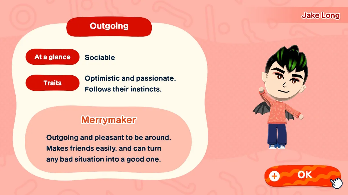 Jake Long's personality overview card.