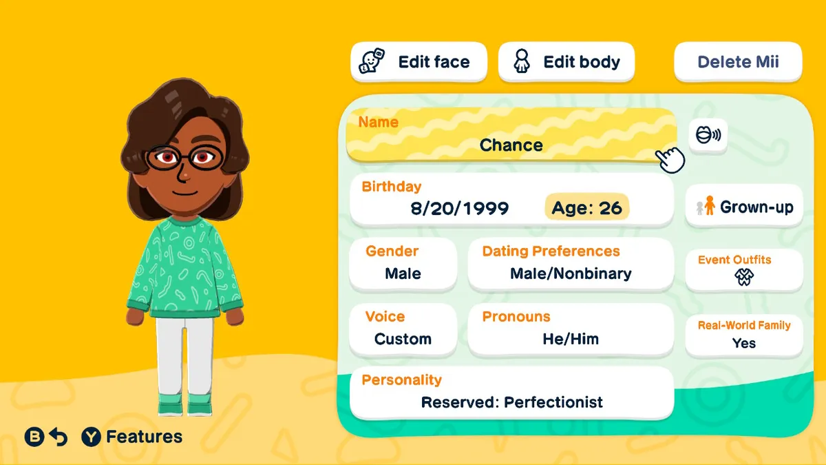 Chance's general profile card.