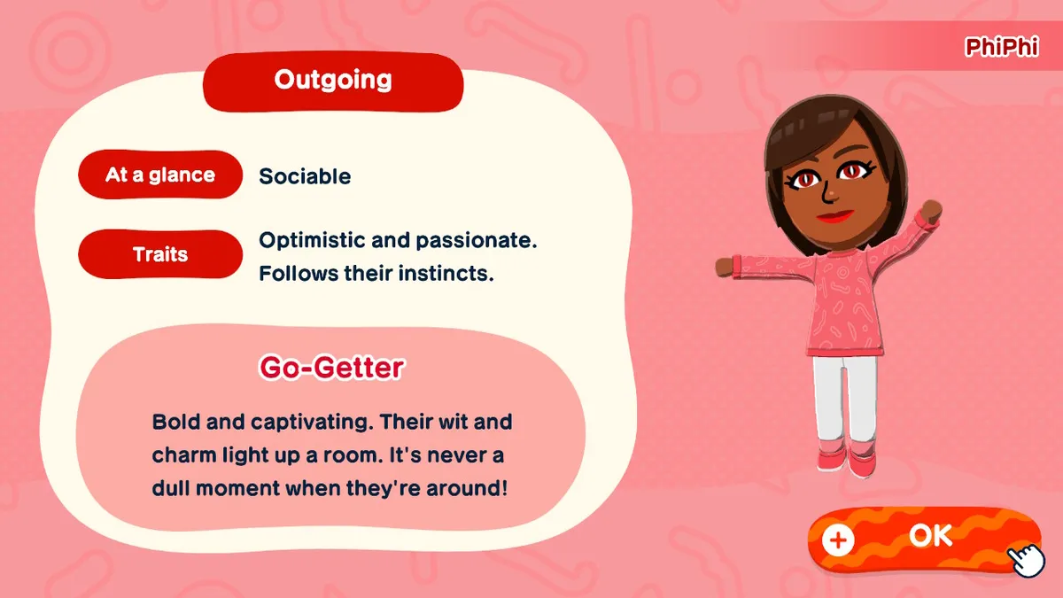 PhiPhi's personality overview card.
