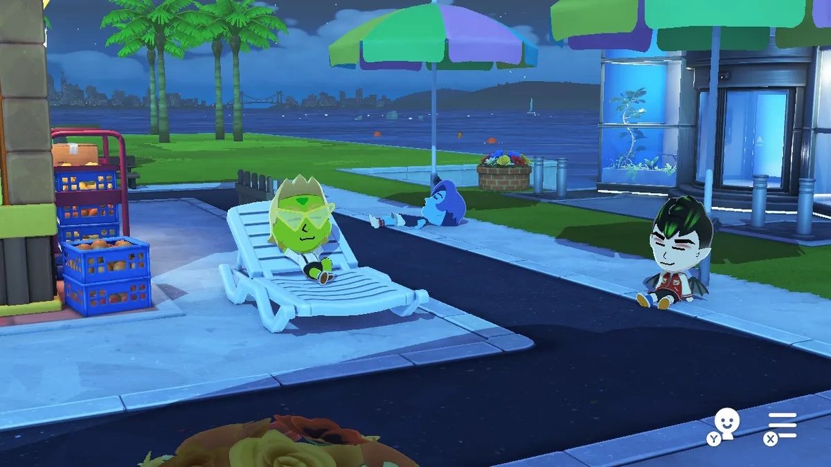 Peridot, Lapis, and Jake hanging out on the sidewalk.