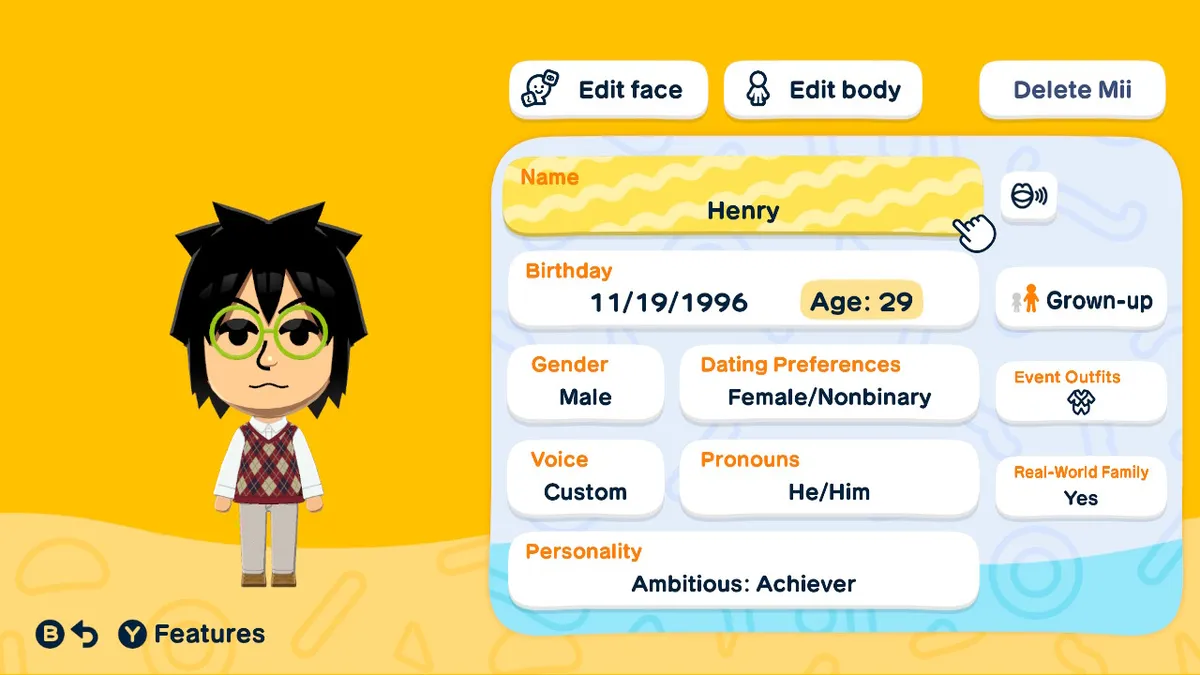 Henry's general profile card.