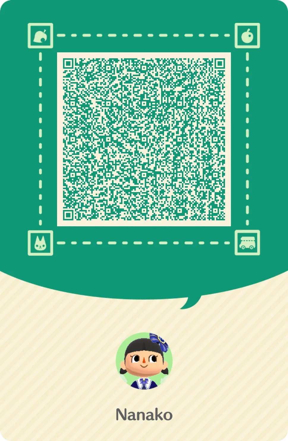Orion’s Animal Crossing Pocket Camp camper card with QR code.