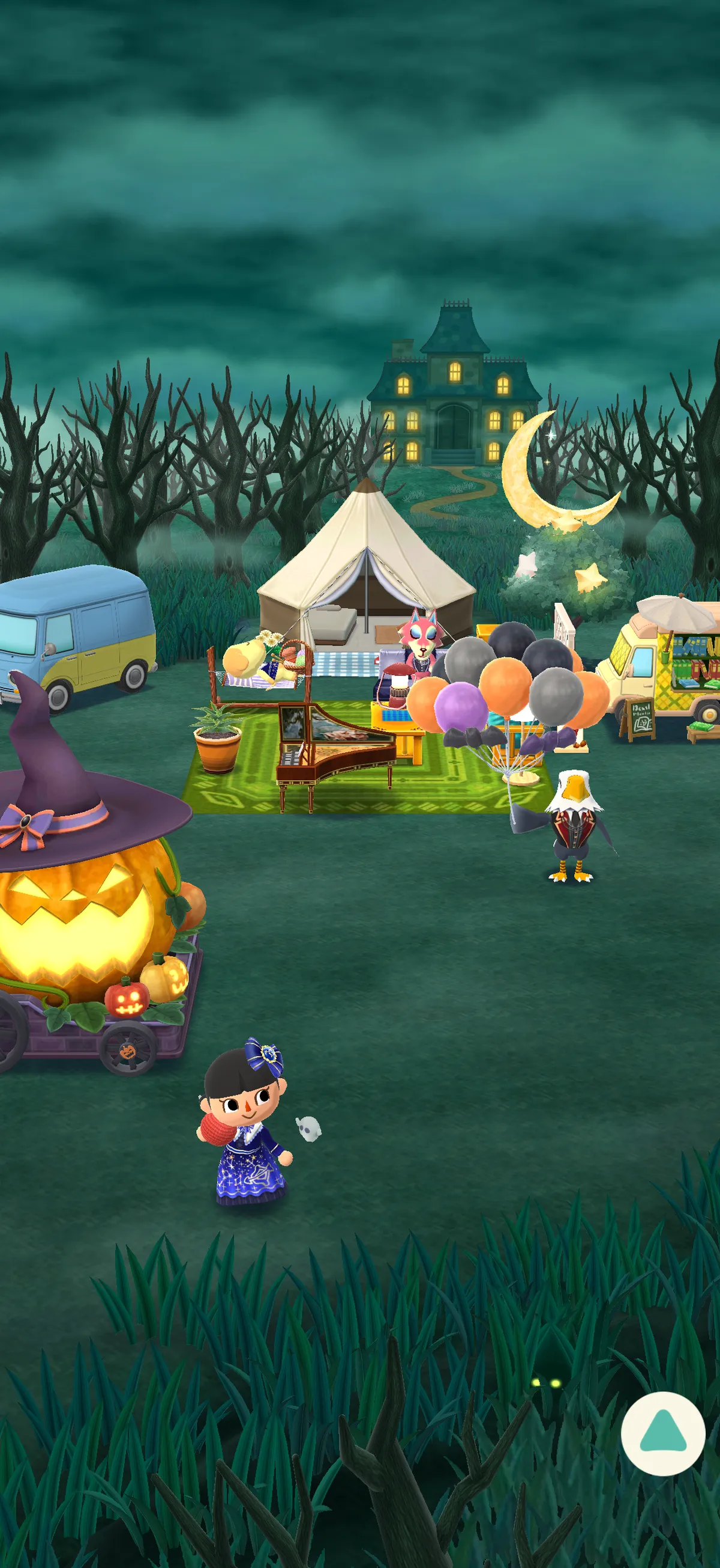 Screenshot of my camp and its Halloween themed.