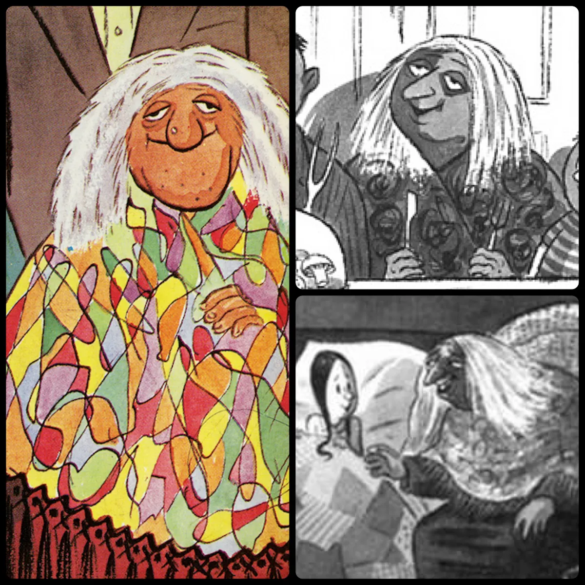 A collage of Grandmama Addams from Charles Addams’ comics.