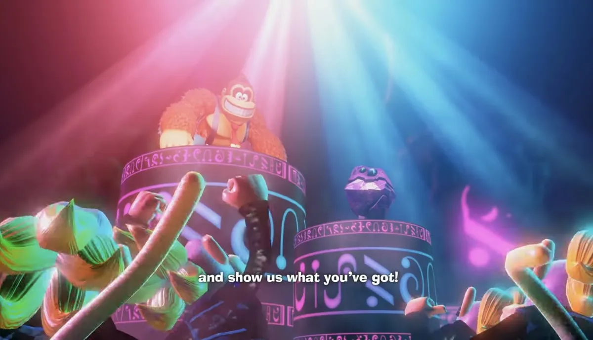 Screenshot from the DK direct. It shows DK on the left and a rock character on the right.