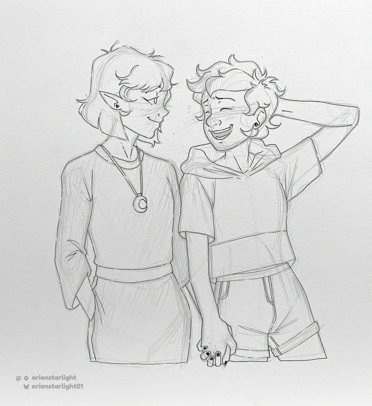 My pen drawing of Luz Noceda and Amity Blight holding hands. This is the part before I start coloring.
