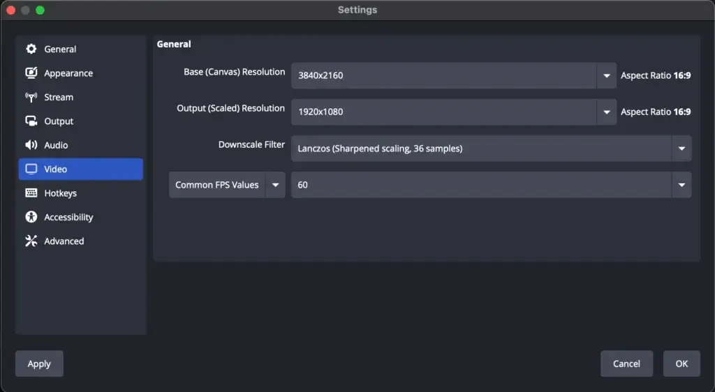 OBS Settings > Video