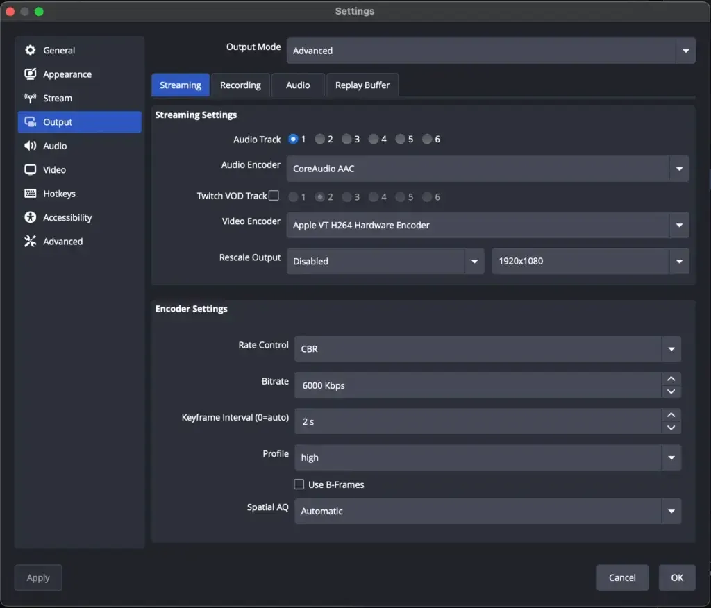 OBS Output Settings