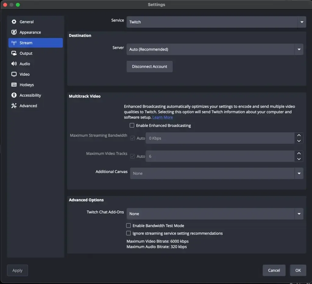 OBS Stream Settings