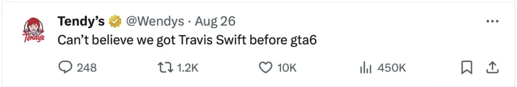 Wendy's Tweet about Travis Swift and GTA6