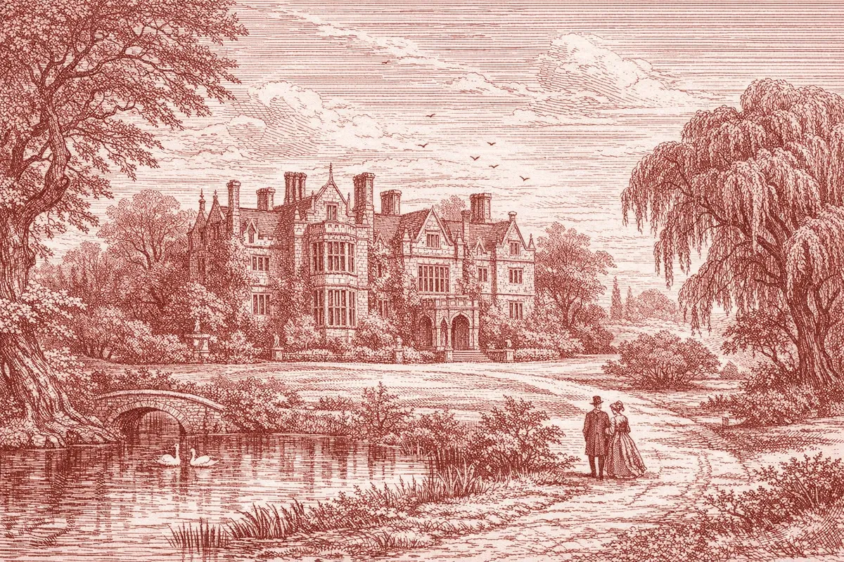 Manoir romantique dans le style des gravures du 19e siècle
