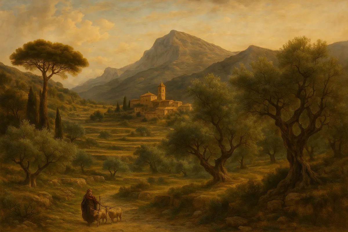 Paysage de Majorque, huile sur toile de Jules Bobstein, 1883
