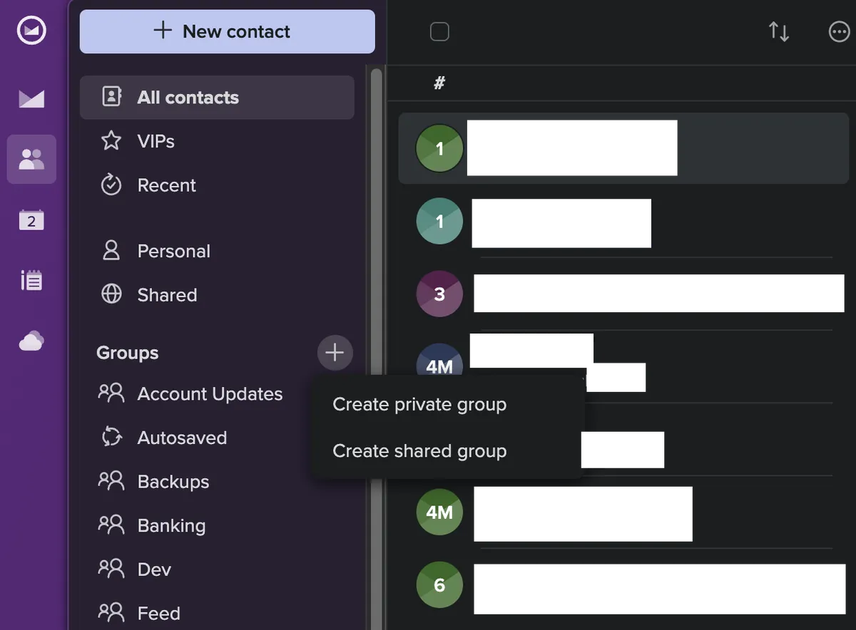 UI for creating a new contact group.