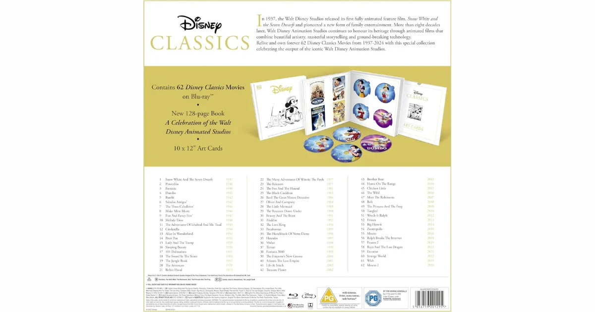 Disney Classics - Complete 62 Movie Collection - Back Cover with list of films