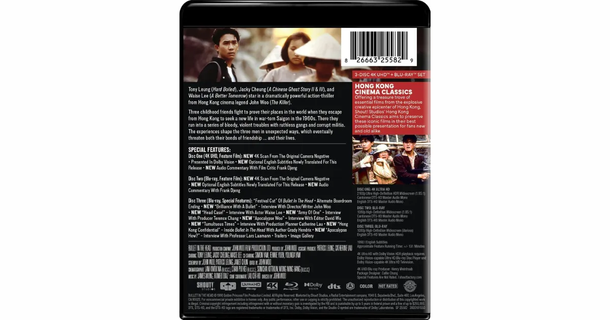 John Woos Bullet In The Head - Back of 4K Blu-ray 