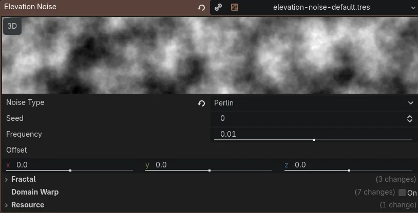 An example of a FastNoiseLite resource in Godot.