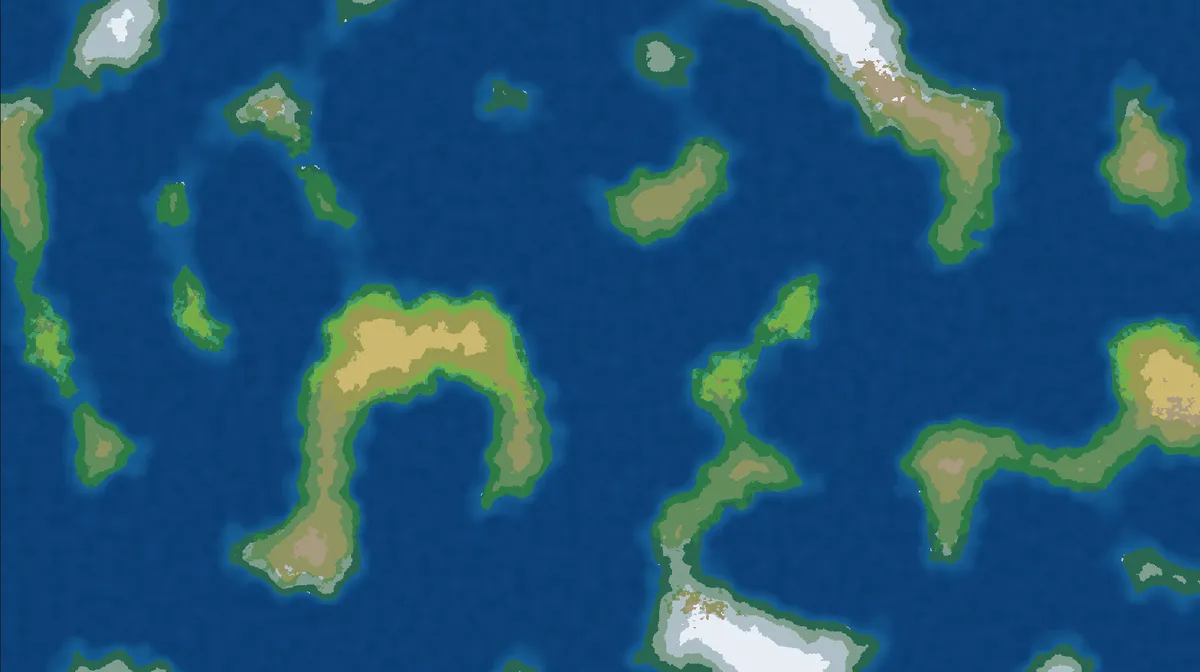 A world map generated in Godot using the FastNoiseLite library and a bunch of other things.