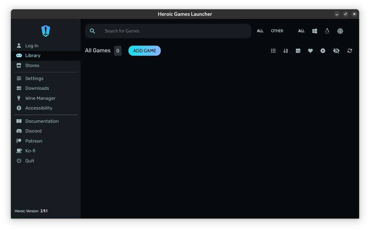 A screenshot of Heroic Games Launcher.