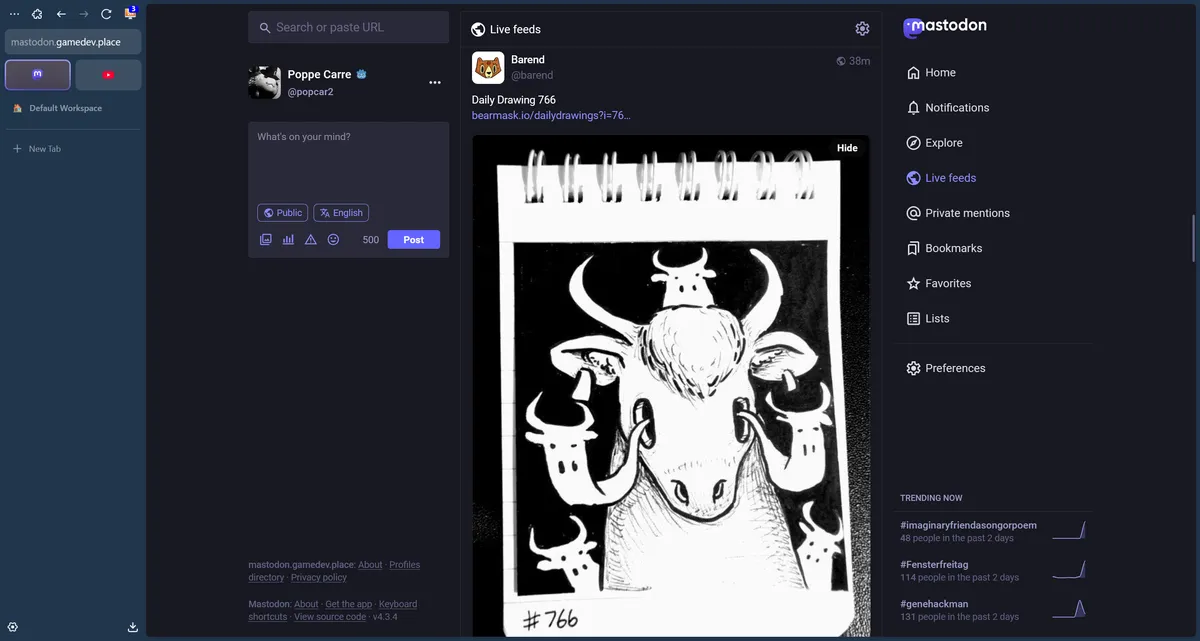 Picture of Mastodon inside Zen Browser