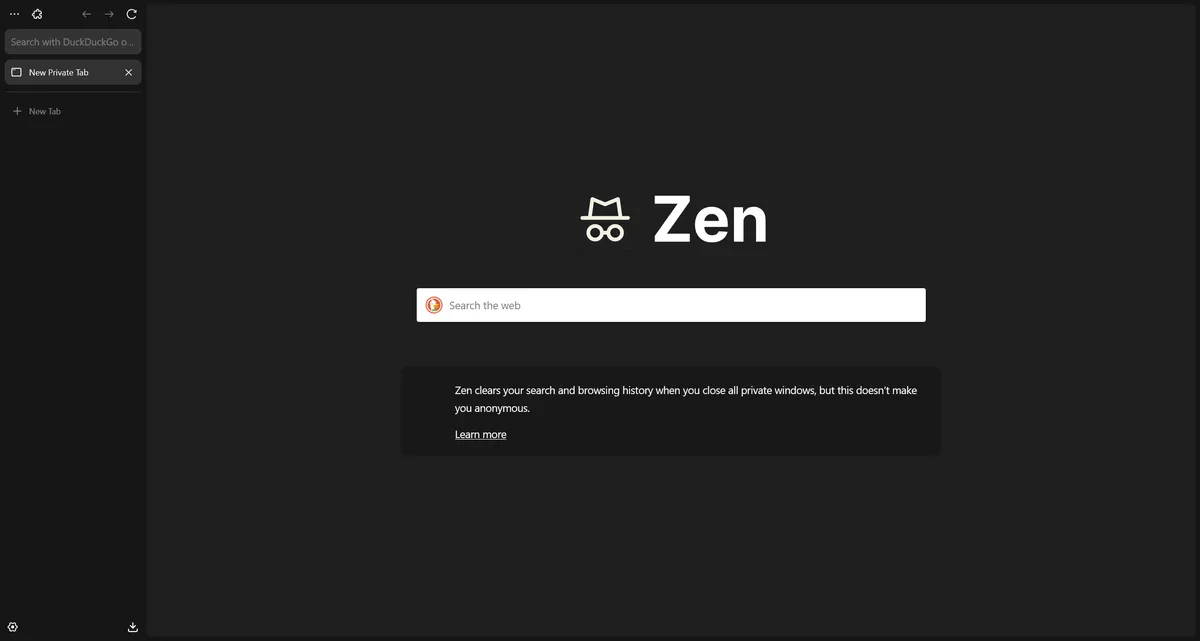 Screenshot of a private window