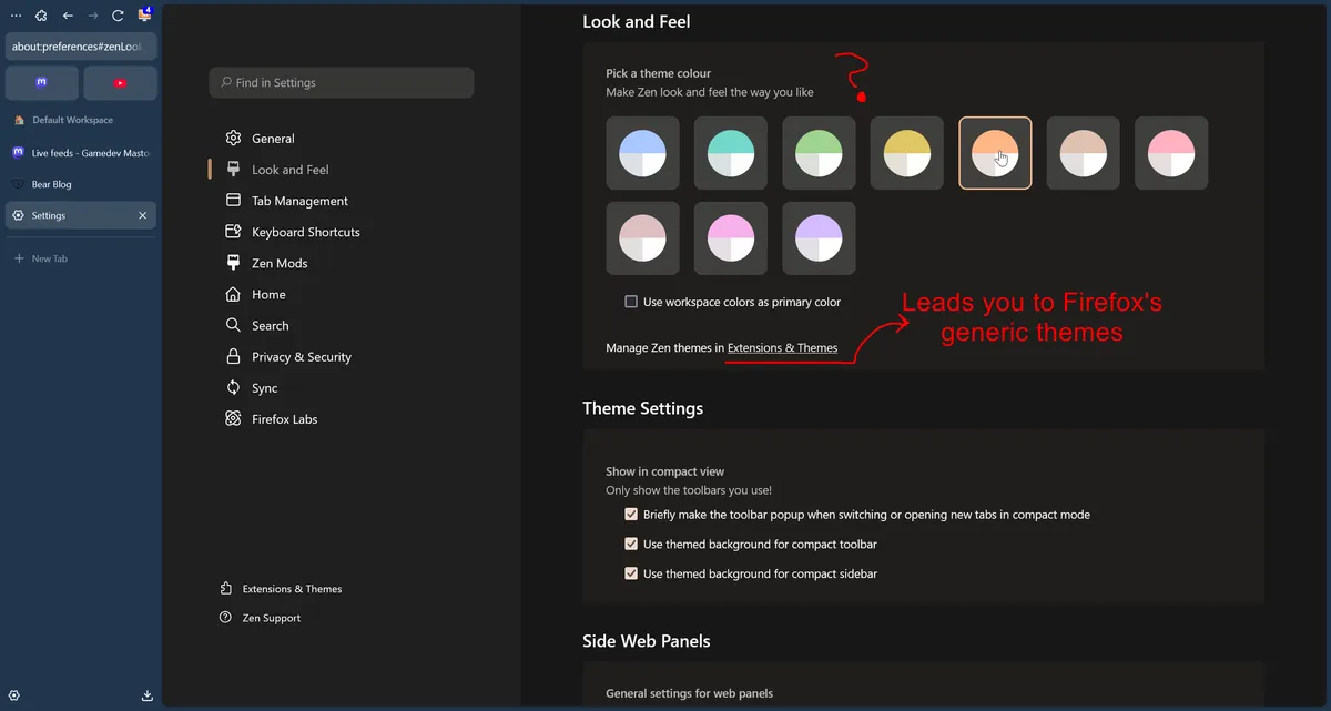 Screenshot of the settings menu
