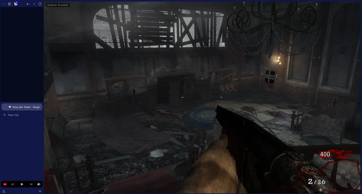 Screenshot of Call of Duty Black Ops 1 Zombies running on Zen Browser