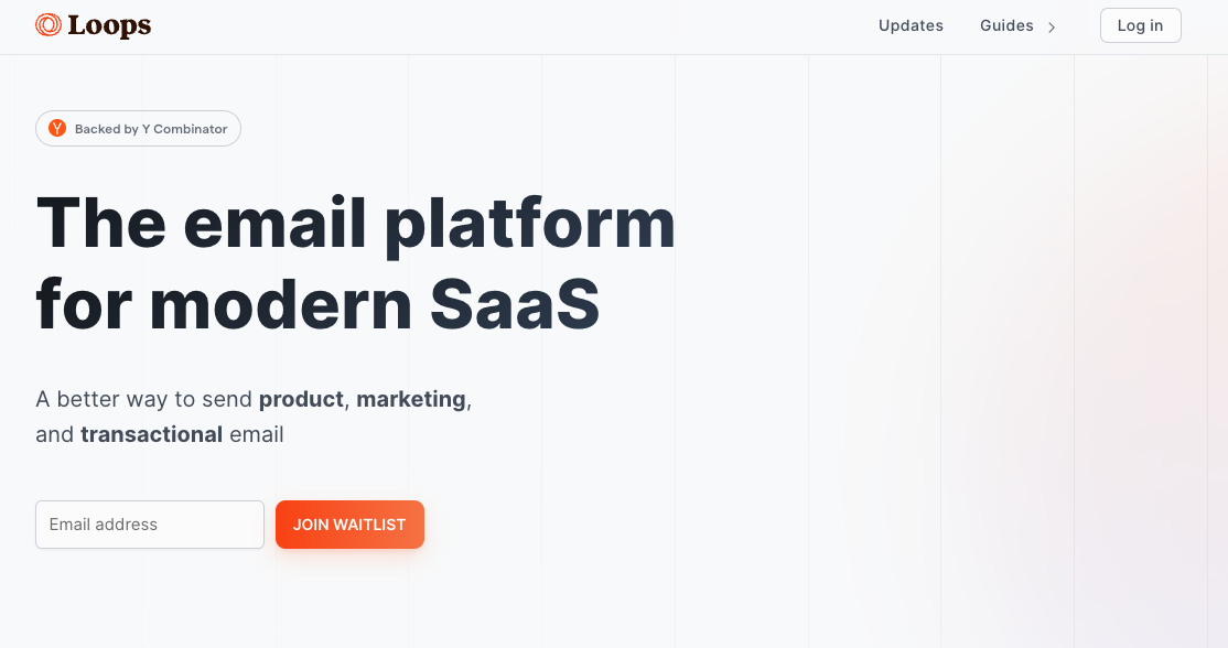 Screenshot of Loops homepage