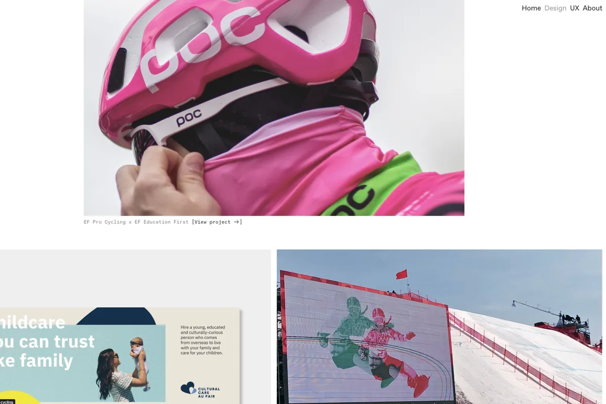 Screenshot of Peige's new portfolio website. It is minimal, with images on a white background.