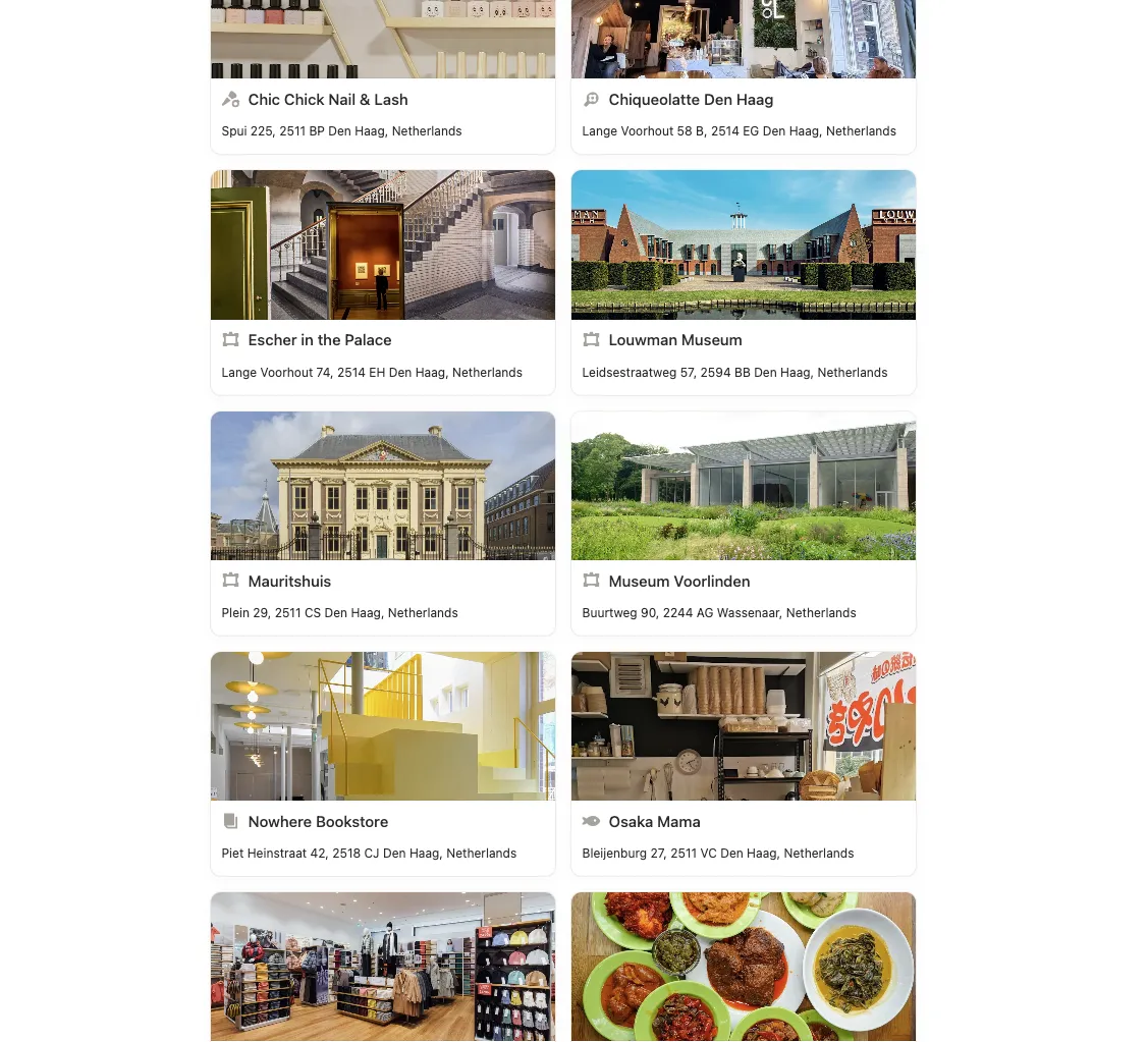 Image cards of places in The Hague.