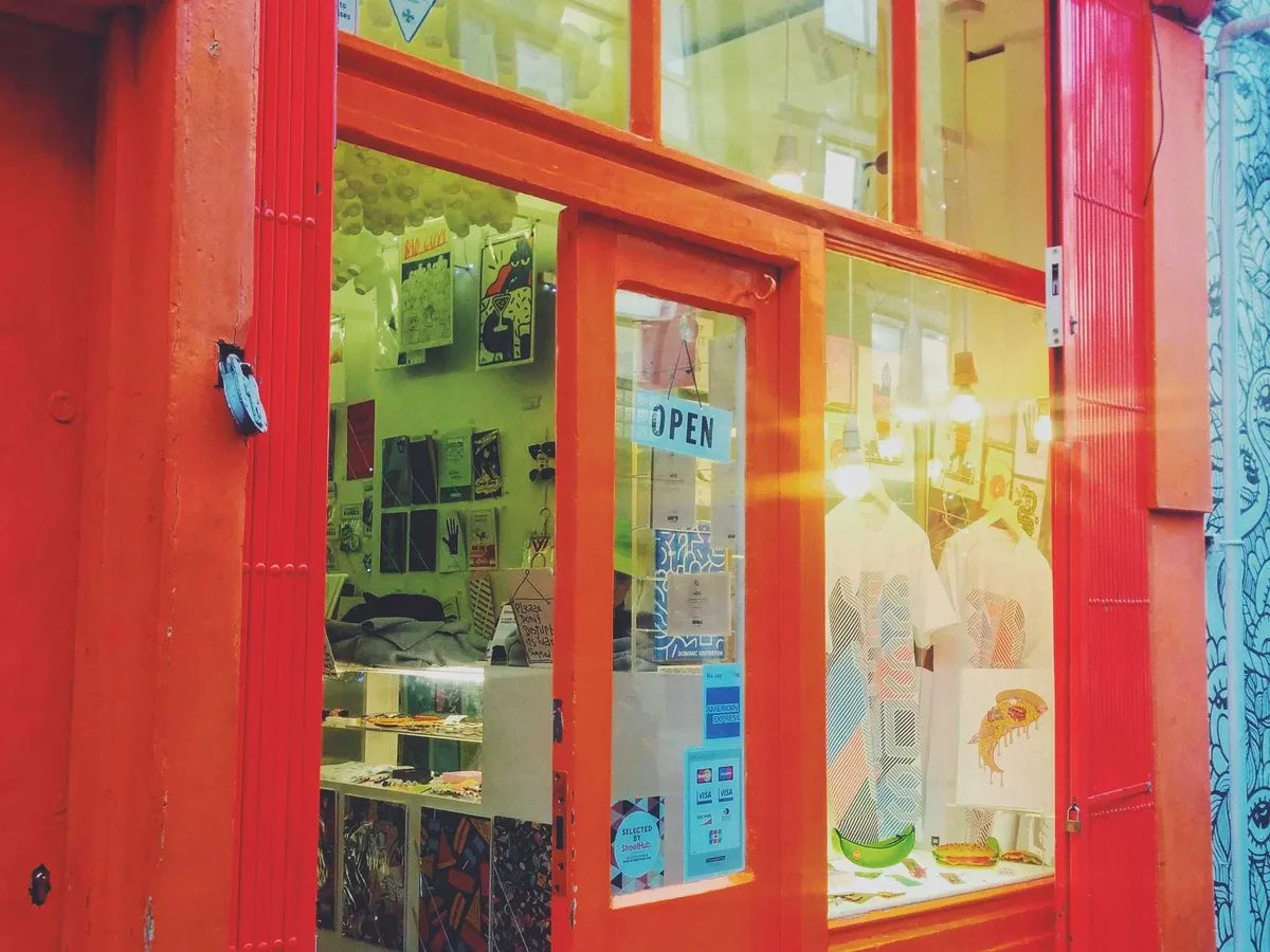 A bright orange storefront.