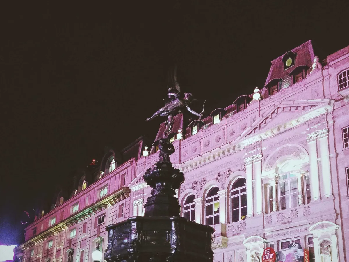 The Shaftesbury Memorial Fountain, featuring the iconic bronze statue of Anteros.
