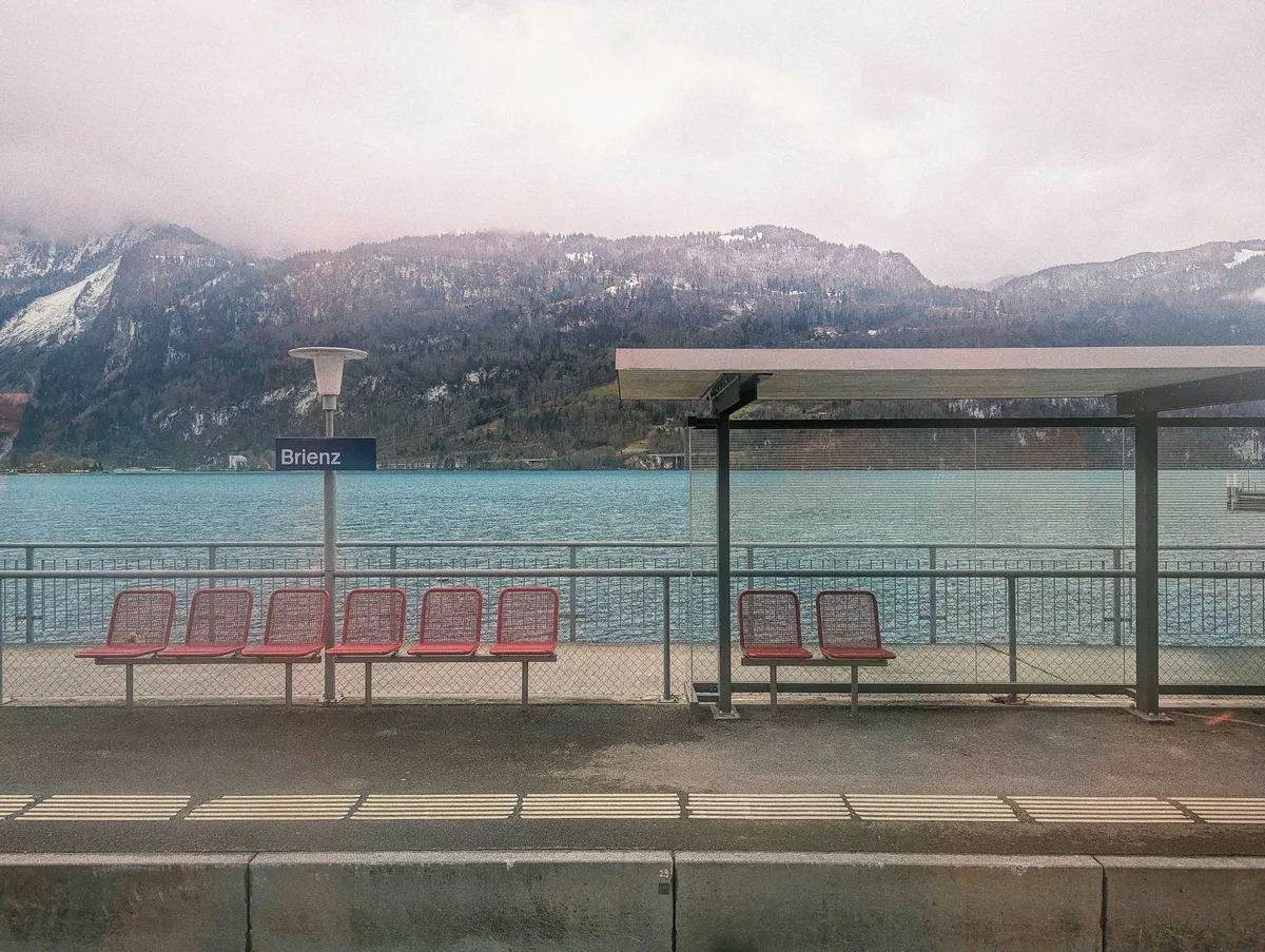 Brienz station overlooking Lake Interlaken.