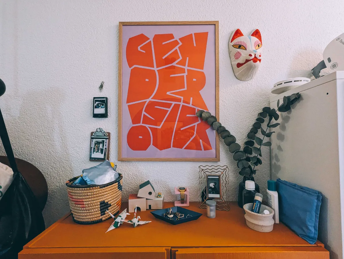 A decluttered and styled cabinet top.
