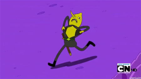 Lemongrab running while ripping off its clothes.