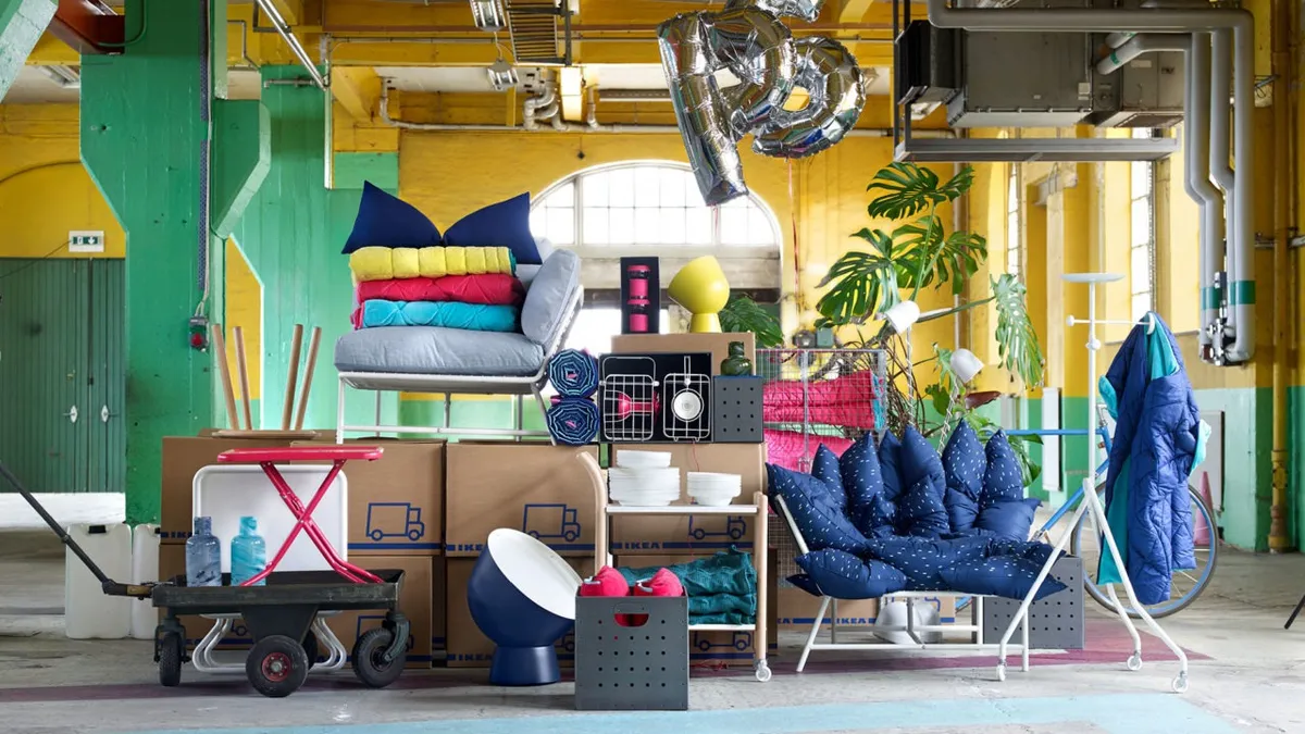 Ikea's PS 2017 products in set inside a colorful warehouse.