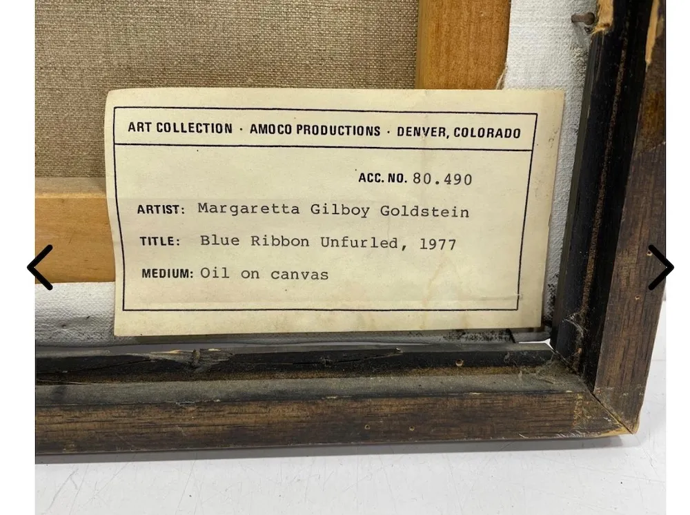 Original Amoco Oil Company art collection label on Blue Ribbon Unfurled