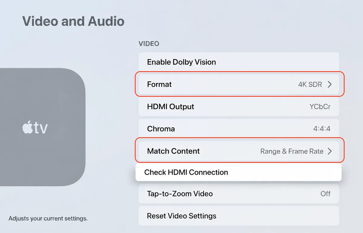 Apple TV video settings