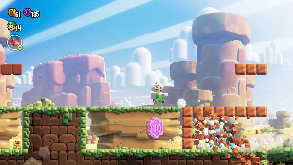 image: Super Mario Wonder screenshot with optional coin in a tough to reach location
