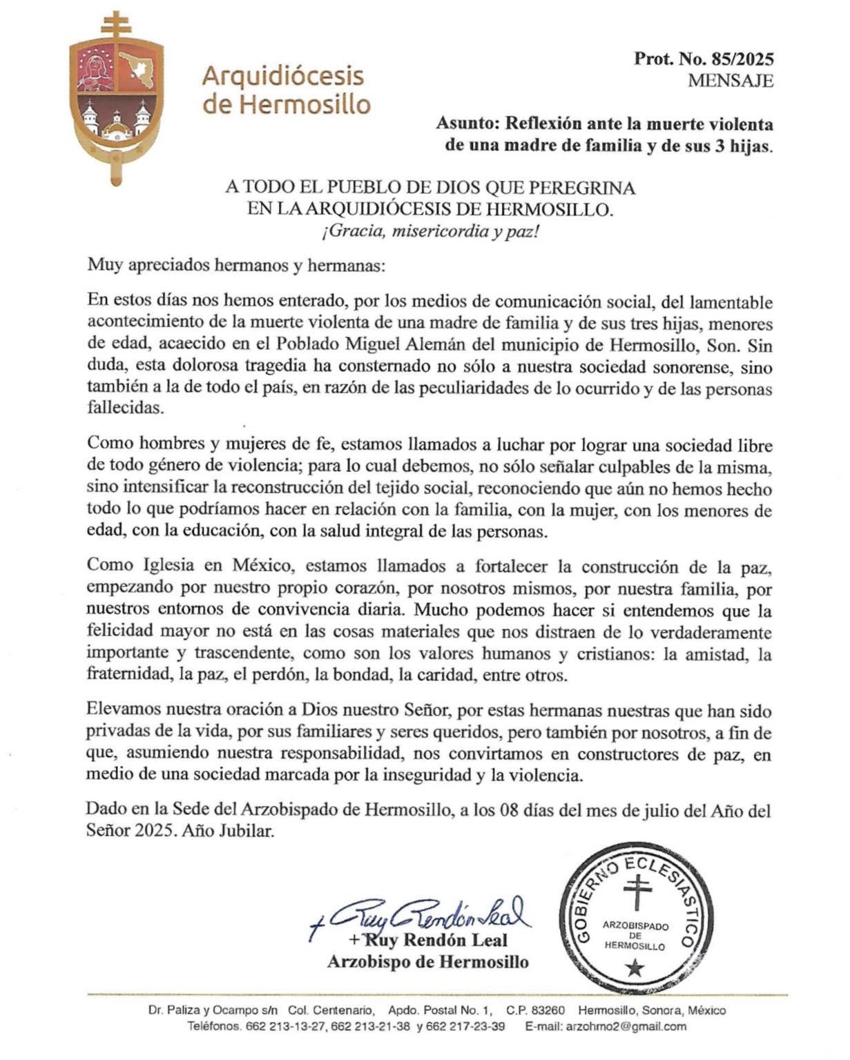 carta_arquidiócesis_hermosillo