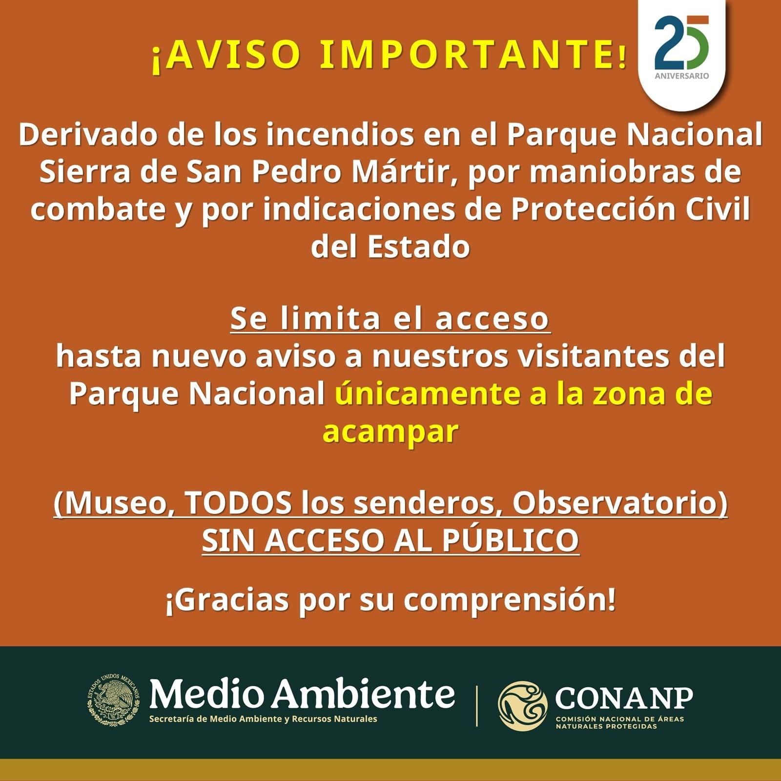 aviso de cierre de espacios públicos en San Pedro Mártir