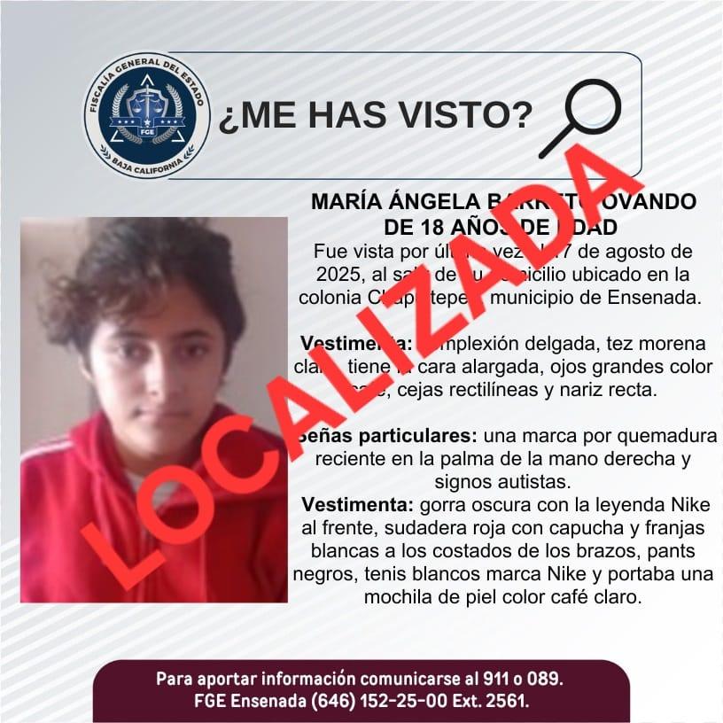 Localizada María Ángela Barreto Ovando