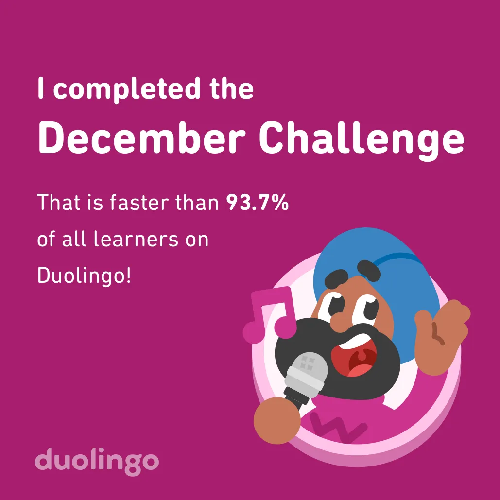 I completed the December Challenge faster than 93.7 % of all learners on Duolingo