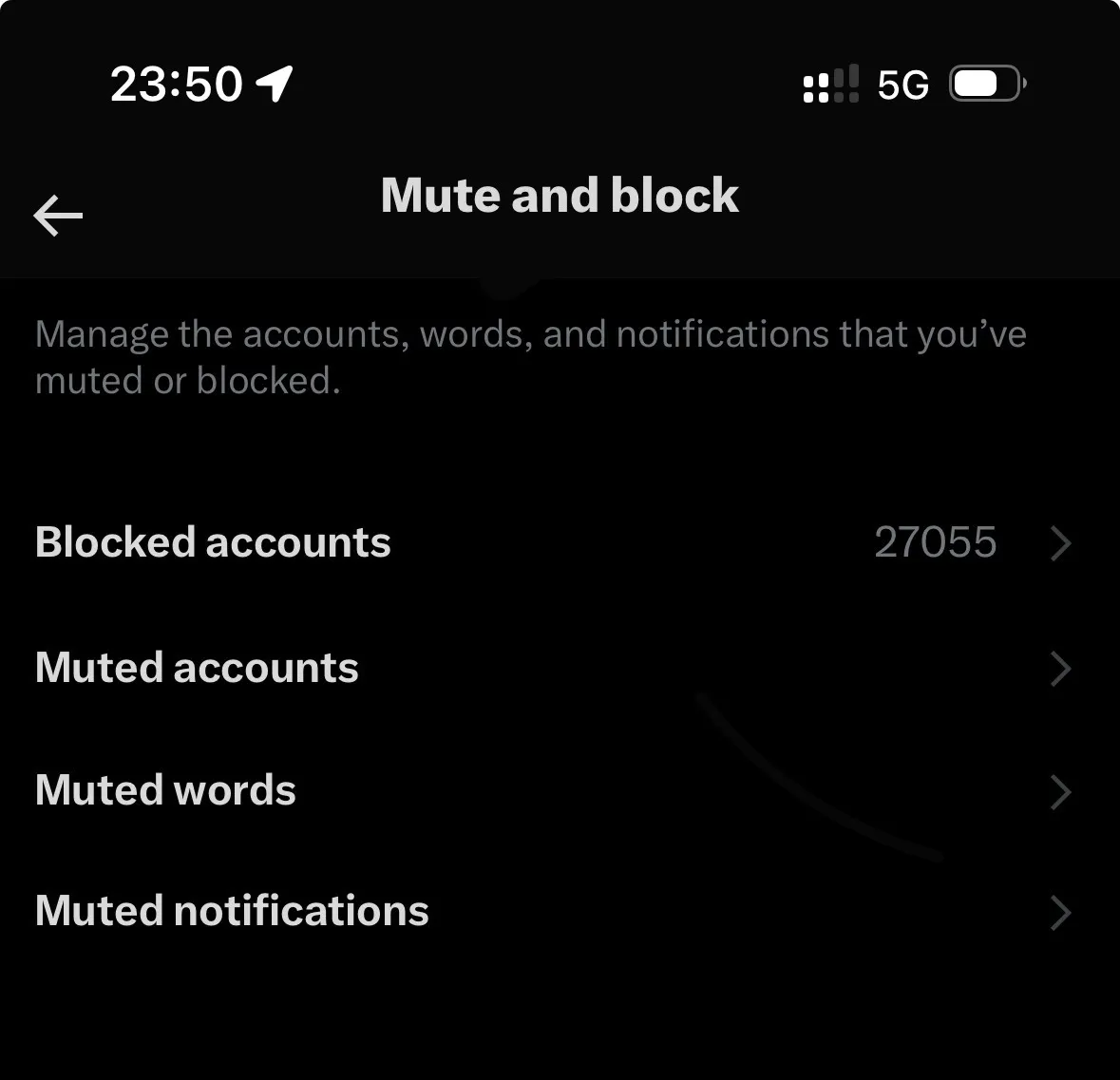 screenshot with 27000 blocked accounts