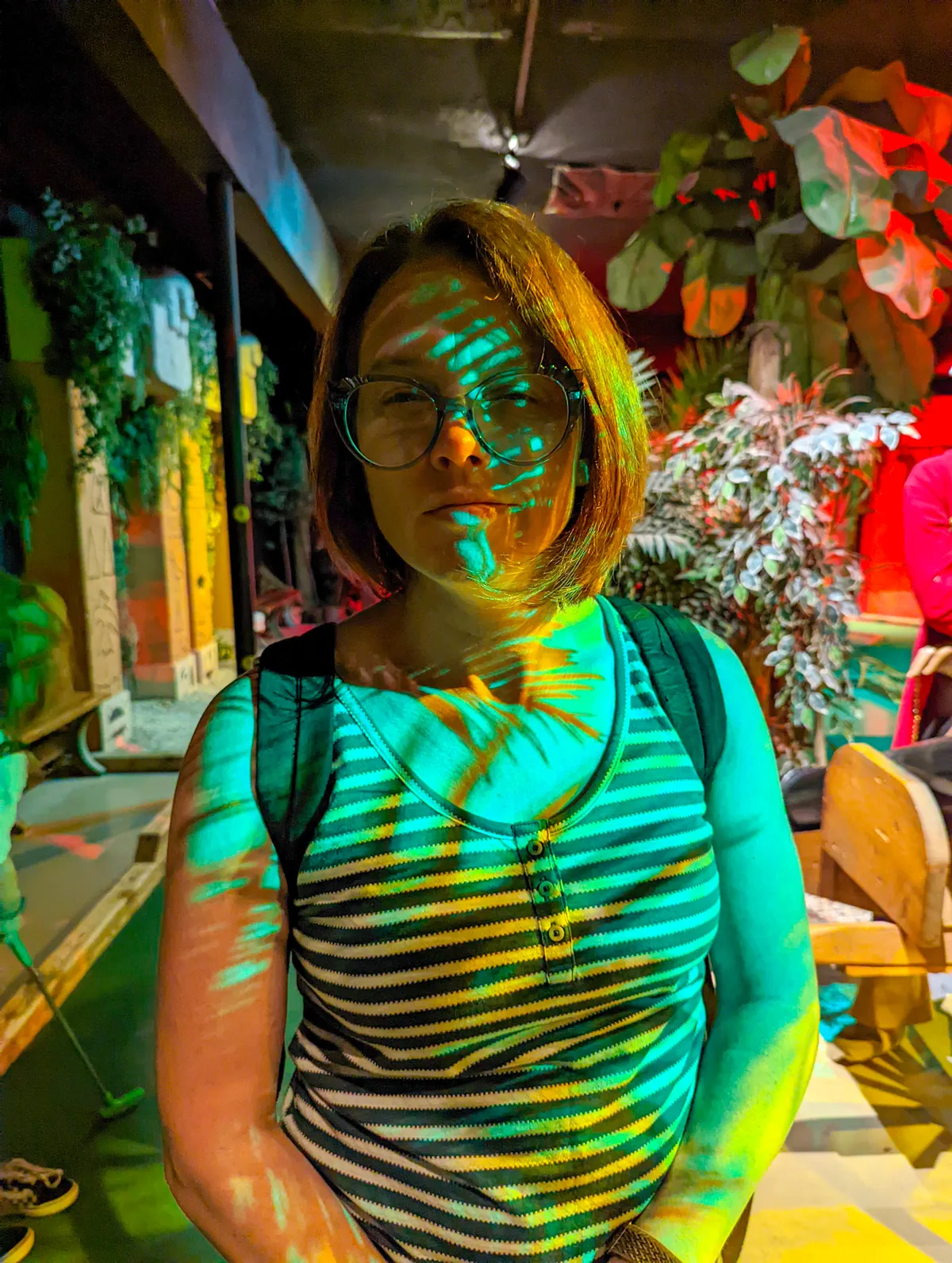 my wife giving me a dirty look because I was winning at mini golf