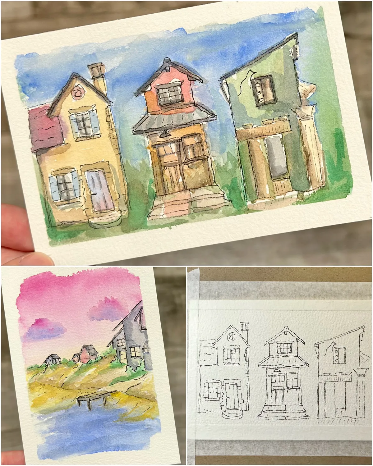 two watercolor sketches