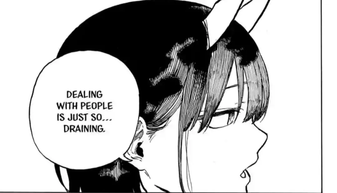 A manga panel of Ruri saying "Dealing with people is just so...draining"